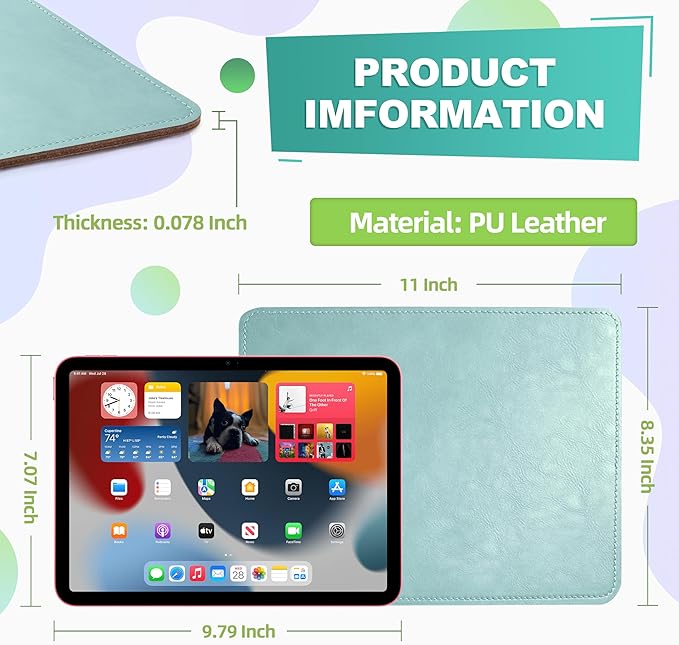 PU Leather Mouse Pad with Stitched Edge Micro-Fiber Base - Non-Slip Waterproof, 8x11Inch (Light Blue)
