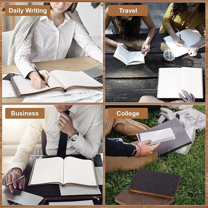 CAGIE Lined Journal Notebook for Women Men, 300 Pages Soft Cover Notebook Leather Journals for Writing, 180 Lay Flat Vintage Mens Journal Personal Diary 8.5"×11", Dark Brown