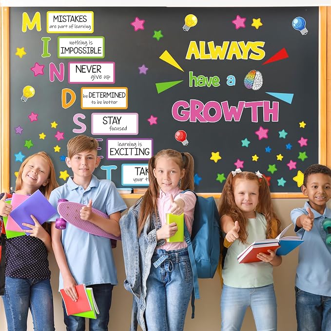 32Pcs Growth Mindset Bulletin Board Decorations Set, Colorful Classroom Bulletin Boards Decor, Motivational Growth Bulletin Board Borders for Classroom Elementary Back to School Office Wall Door