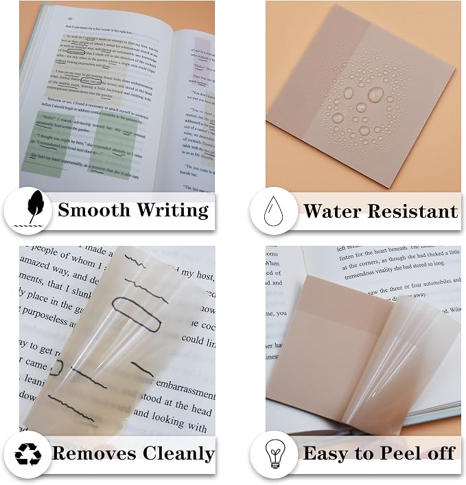 YOUDEFUL Clear Sticky Notes,Transparent Sticky Notes in 3 Sizes | Waterproof Translucent Sticky Note for Books Annotation, Back to School Sticky Notes for Bible Study, School, Office