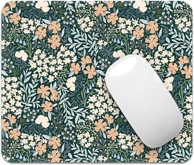 Mouse Pad with Stitched Edges - Cute Floral Mousepad Set for Women, 9.25 x 7.75 inch Washable Desk Pad, Non-Slip Rubber Base, Office Home Laptop Accessories - Vintage Garden-2 Pack