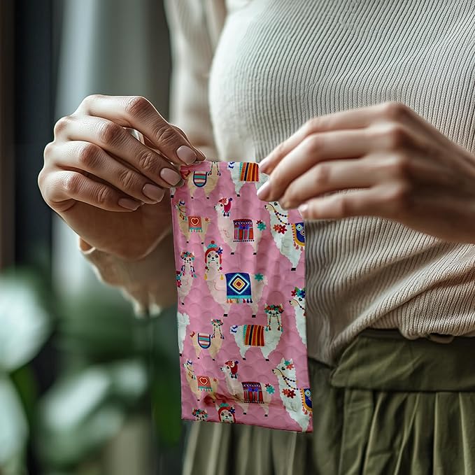 Pro Supply Global Llamas Designer Self-Seal Bubble Mailers Padded - 4"x8" (20 Pieces) - A Colorful Shipping Envelopes Bags for Small Items Packaging, Mailing, Gifts, Documents, Crafts and Accessories.