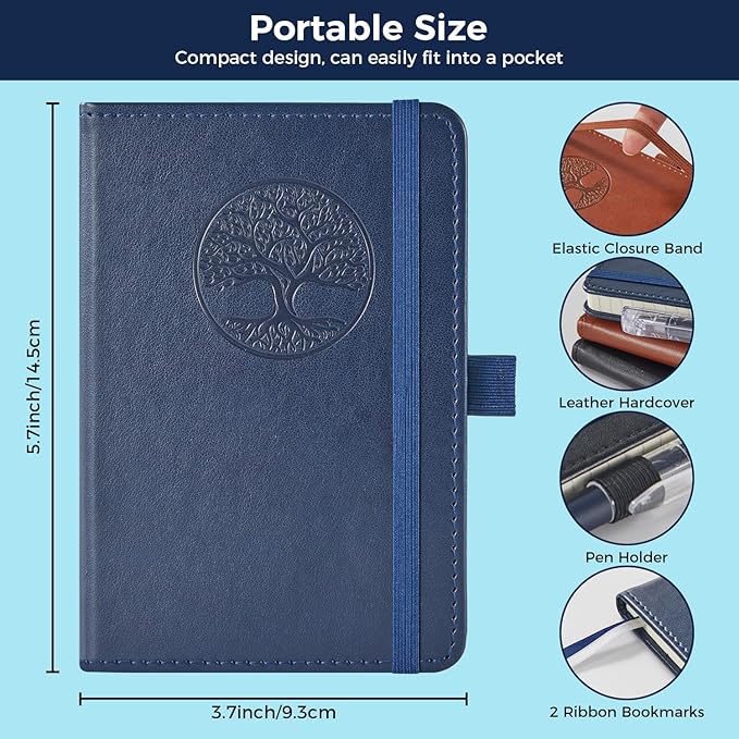 Small Journal Pocket Notebook for Men/Women, A6 (3.7" x 5.7"), 3 Pack Mini Pocket Journal with Pen, 100GSM Paper, Faux Leather Cover Diary Journal for Writing, Travel, Business, Work & School
