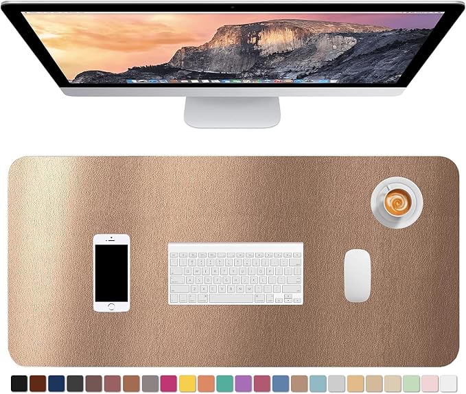 Hsurbtra Desk Pad, 30" x 14" PU Leather Desk Mat, XL Extended Mouse Pad, Waterproof Desktop Blotter Protector, Non-Slip Ultra Thin Large Laptop Keyboard Writing Mat for Office Home, Rose Gold