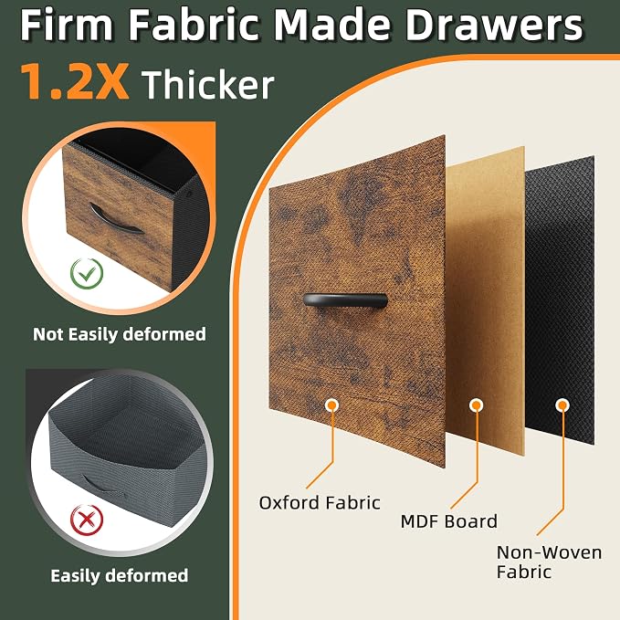 4 Drawer Lateral File Cabinet, Mobile Filing Cabinet Printer Stand | For Large Printer, Sturdy Metal Frame & Wood Top, Holds 50 Lbs, Fits Letter/A4 Size (No Legal), Fabric Drawer, Rustic Brown