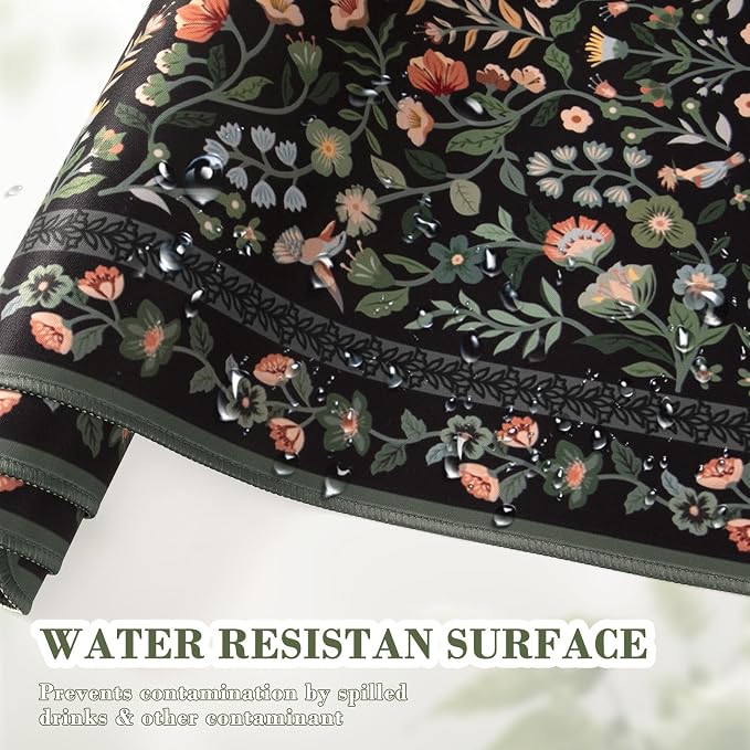 iCasso Floral Desk Mat,Mouse Pad for Office Decor,35.4x15.7in,Black | Back to School Desk Pad Mat, Anti-Slip Big Mousepad with Stitched Edges for Computer Desktop,Smooth Water-Resistant