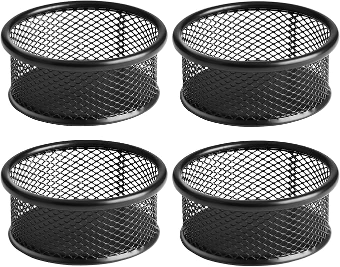 FUCDTEFC Paper Clip Holder, Paperclip Holders for Desk, Mesh Paper Clip Holder for Desk Binder Wire Mesh Bowls, Paper Clip Dispenser Organizer for Holding Small Parts Office Accessories Black 4 Pack | Binder Wire Mesh Bowls, Paper Clip Dispenser Organi...