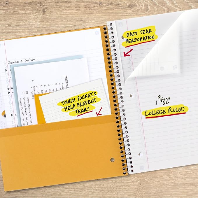 Five Star Spiral Notebook + Study App, 5 Subject, College Ruled Paper, 8.5" x 11", 200 Sheets, Green (Color May Vary) (72079)