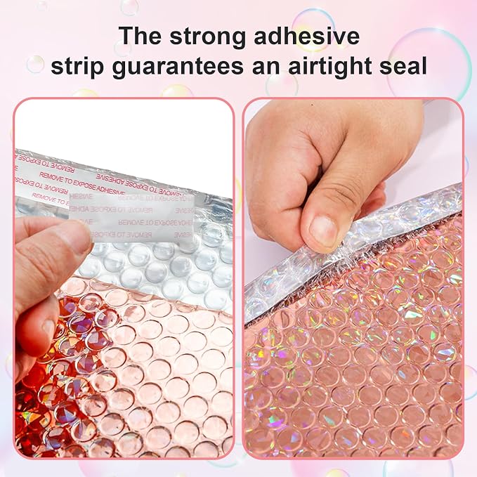 30Pcs Holographic Bubble Mailer,11x7In Cushion Envelope,Rose Gold | Metallic Mailing Envelopes Bubble Padded, Waterproof Self Sealing Poly Padded Envelope for Shipping Mailing Packing