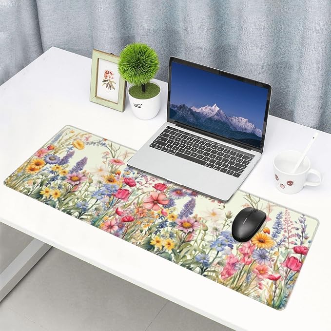 Flower Mouse Pad XL Large Mousepad Non Slip Rubber Base Desk Mat for Laptop Computer Gaming 31.5" X 12"