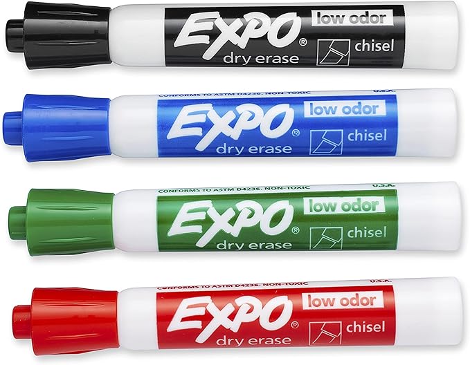 EXPO 80074 Low-Odor Dry Erase Markers, Chisel Tip, Assorted Colors, 4-Count (Pack of 2)