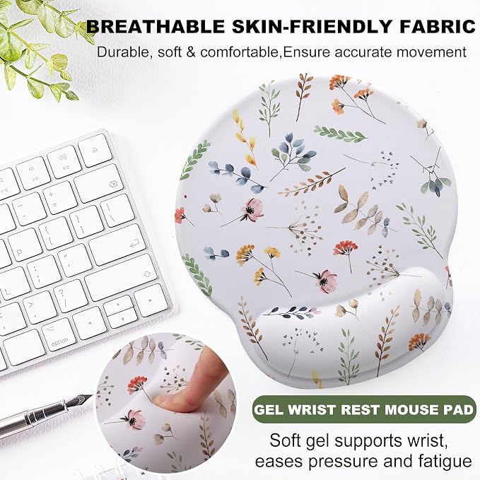 Flowers Mouse Pad with Gel Wrist Support, Smooth Surface Ergonomic Mouse pad, Non-Slip Pain Relief Desk Mat for Gaming, Work & Office Desktop 1
