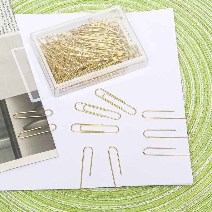100 Pcs Gold Paper Clips, 2 Inch (50mm) Colorful Paperclips | Reusable Big Paperclips, Colored Jumbo Paper Clips, Rust Proof, for Office, School, DIY, Bookmarks and Document Organization
