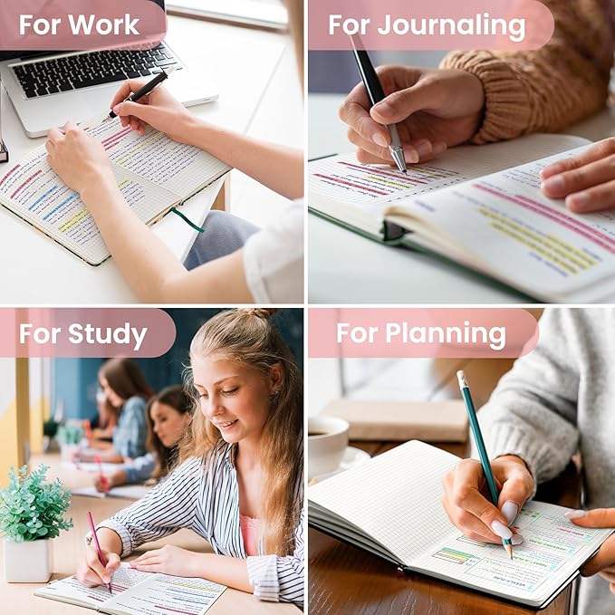 Taja Graph Journal Notebook for Women & Men, Hardcover Leather Journal for Writing, A5 Graph Paper Notebook for Planning & Tracking, Perfect for Office School Home Supplies, Pink