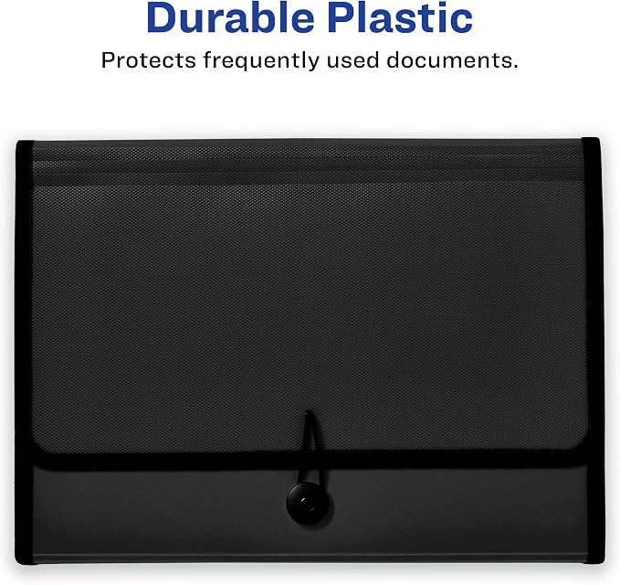 Avery® Expanding File Folder Organizer, 7-Pocket Accordion File Organizer, Black, Holds 425 Letter/A4-Size Sheets (73550)