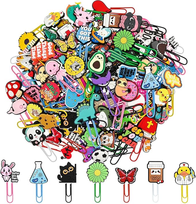 30 PCS Random Paper Clips Metal Paperclip Large Size Paper Clip Cute Bookmark Colorful Office Supplies Bookmark Clamp Desk Accessories Stationery Gifts