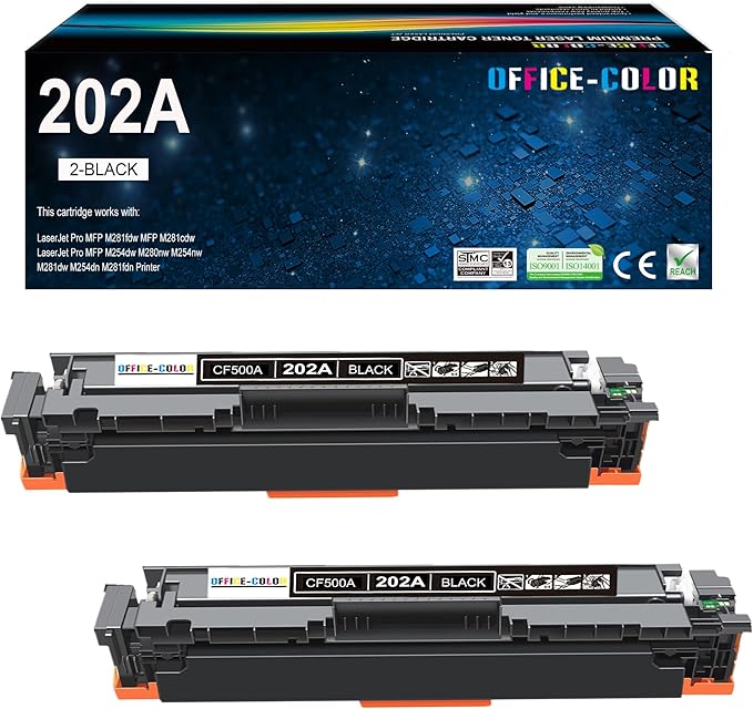 202A Black Toner Cartridge Replacement for HP 202A CF500A Works with Color Laserjet Pro M254dw; Color Laserjet Pro MFP M281cdw, M281fdw Printer Ink (2-Pack )