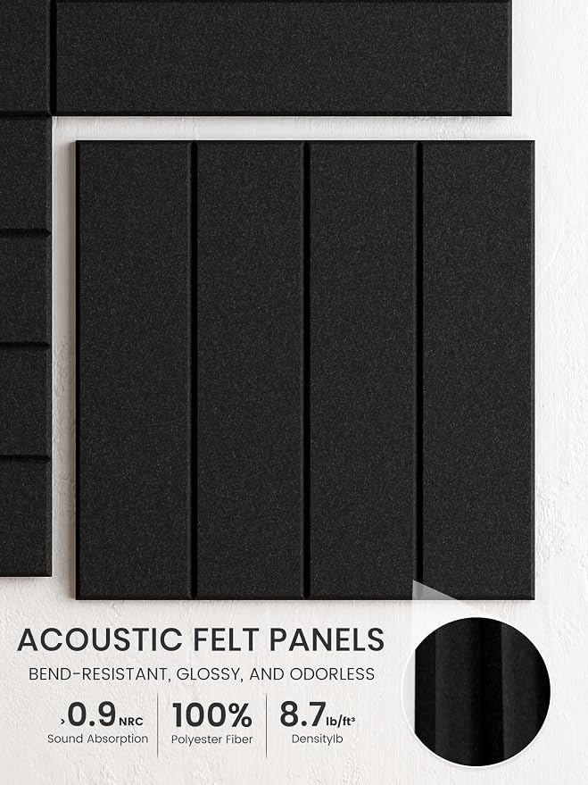 Bumusty 48"x 36" Large Felt Bulletin Board Tiles, Black | 12-Pack Cork Board Alternative, Wall Decor, 30 Pushpins, 60 Adhesive Tabs, Vision Board, Office, Classroom, Home, Dorm