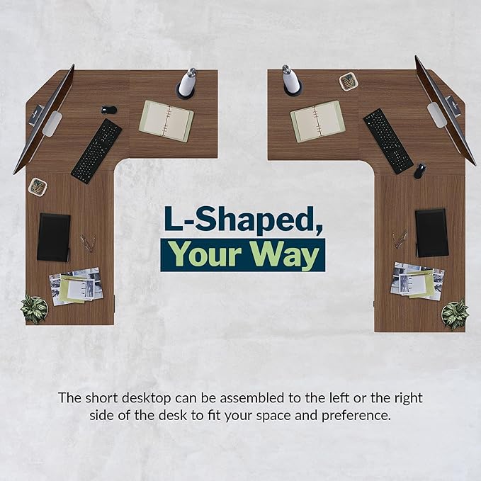 Vari ComfortEdge 80x60 L-Shape Electric Standing Desk – Height Adjustable Sit-Stand VariDesk for Corner Office with Reversible Left/Right Design + Walnut/White Legs (Ships in 3 Boxes)