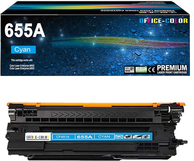 655A Cyan Toner Cartridge Replacement for HP 655A CF451A for HP Color Laser Enterprise M652, M653 M681,M682 Series