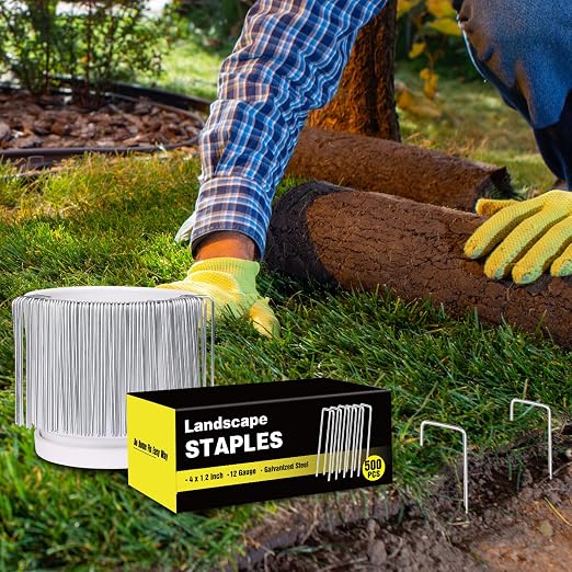 HongWay 500 Pack Landscape Staples 4 Inch, Galvanized Garden Stakes | 12 Gauge Ground Staples Sod Pins Yard Stakes for Landscape Weed Barrier Fabric, Gardening, Lawn, Turf, Irrigation Tube