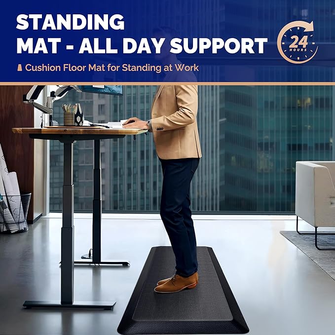 FEATOL Anti Fatigue Mats for Standing, 9/10 Extra Thick Ergonomic Standing Desk Mat, Comfort & Durable Memory Foam Standing Mat at Home,Office All Day (24" x 36", Black, 2PC)