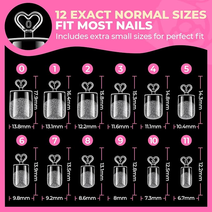 UNA GELLA Extra Short Square Nail Tips, 504PCS Sharp Square Press On Nails | XS Sharp Square Soft Gel Full Cover False Nails, 12 Sizes Pre-Etched Acrylic Nail Tips for French Style DIY Salon at Home