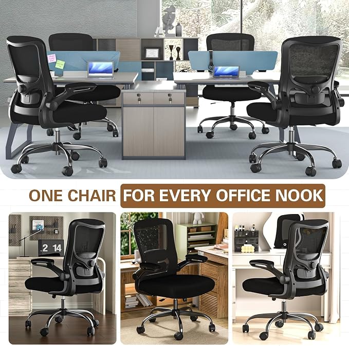Ergonomic Office Chair for Long Hours, Adjustable Padded Lumbar Support for Lower Back Relief, 330 lb Capacity, Comfortable Computer Desk Chair for Home Office, Work & Study