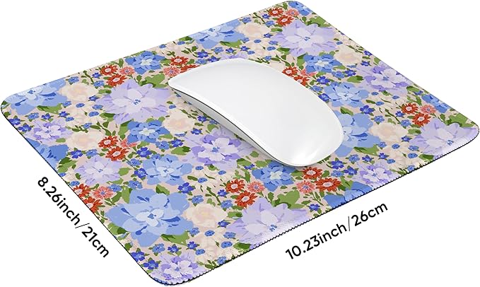 Premium Stitched Mouse Pad 10.2 x 8.3 in | Smooth, Washable Desk Mat with Non-Slip Base | Personalized Cute MousePads for Gaming,Work,Laptop, Computer, Office, Home (Violet-Blue Blossom Patch)