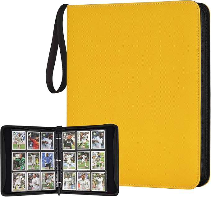 GERMUN 3 Ring 9 Pocket Zipper Card Binder, 720 Double Sided Standard PU Trading Card Album Folder for TCG & Sports Cards, Not Fit Top Loaders (YELLOW)