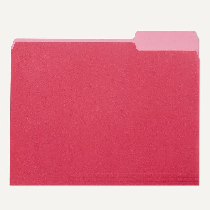 Amazon Basics File Folders with Tabs for Filing, 1/3-Cut Tab, 8.5x11 inches, Letter Size, Red, Pack of 100