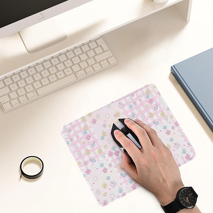 Premium Stitched Mouse Pad 10.2 x 8.3 in | Smooth, Washable Desk Mat with Non-Slip Base | Personalized Cute MousePads for Gaming,Work,Laptop, Computer, Office, Home (Pink Flowers)