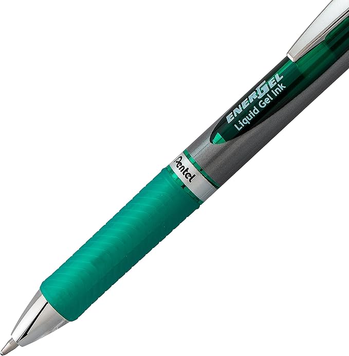 Pentel EnerGel RTX Retractable Liquid Gel Pen, (1.0mm), Bold Line, Metal Tip, Green Ink, Pack of 2 (BL80BP2D)