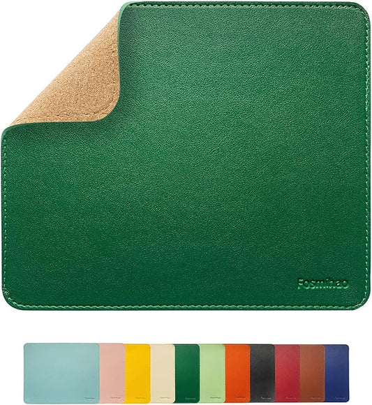 Leather Double Side Mouse Pad With Stitched Edge - Waterproof Ultra Thin for Computers, Laptop, Office & Home, 10.2 x 8.3 Inch, 1 Pack (Dark Green)
