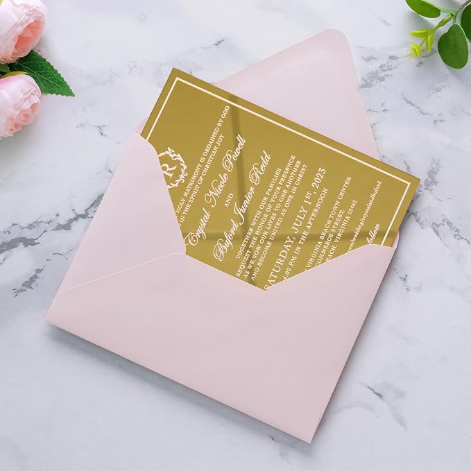PONATIA 50 PCS/Pack A7 Envelopes, Euro Flap 5x7 Envelopes for Wedding Invitations, Greeting Cards, Acrylic Invitations, Photos, Postcards, Christmas Mailing 5.25 x 7.25 inches (Blush Pink)