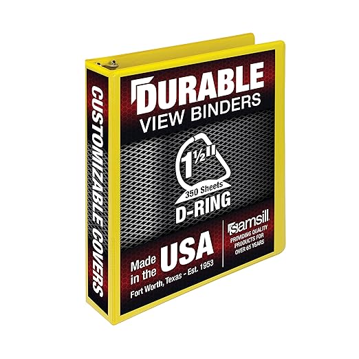 Samsill Durable 1.5 inch 3 Ring Binder, D Ring Binder, 100% Recycled Chipboard, Yellow