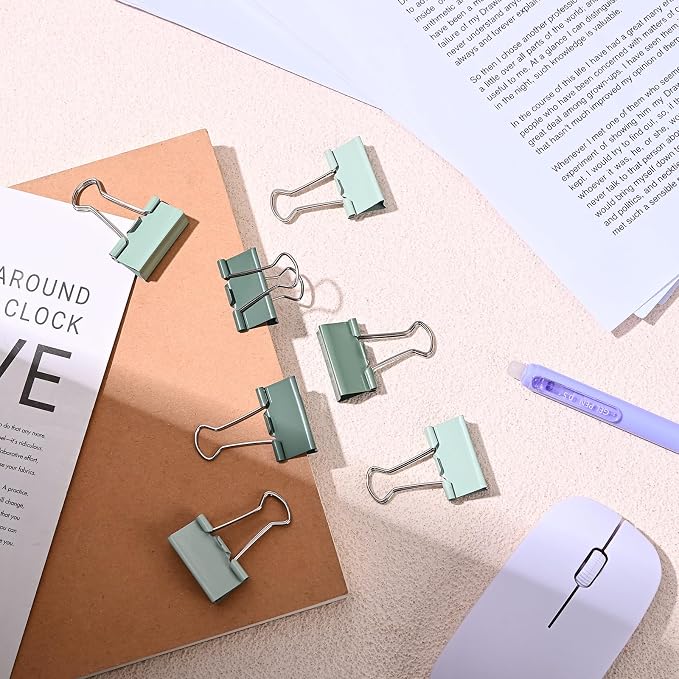 Temiary Binder Clips, Medium Metal Binder Paper Clip Green 1.26Inch, 24 Pcs | Colored Binding Paperwork Clamp Bulk for Office, Home, School