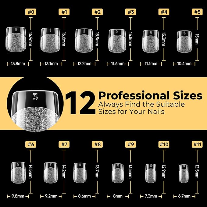 UNA GELLA Nail Tips Square, Pre-etched Matte Extra Short Square Press on Nails 240pcs Soft Gel Nail Tips Clear Acrylic Fake Nails for DIY Salon 12 Sizes At Home
