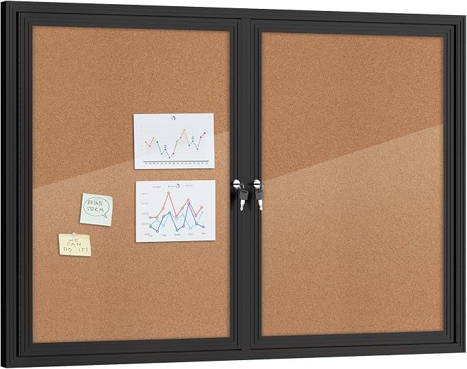 Mifuro 48"x34" Enclosed Bulletin Board, Outdoor Lockable Weather-Resistant Aluminum Cork Noticeboard for School & Office, Black Frame w/Cork
