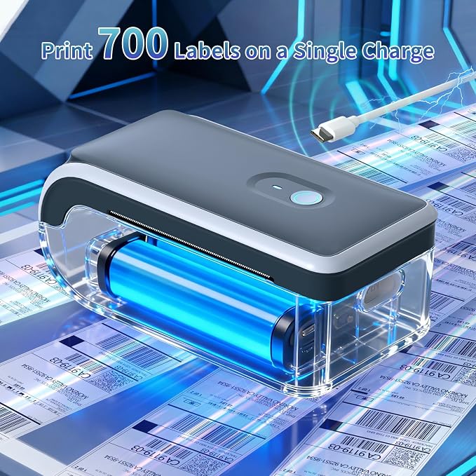 JADENS Battery Powered Thermal Printer, Cordless 4x6 Shipping Label Printer for Small Business, Prints 700+ Labels per Charge, 25H Standby, Portable Labeler for iPhone, Mac, Windows