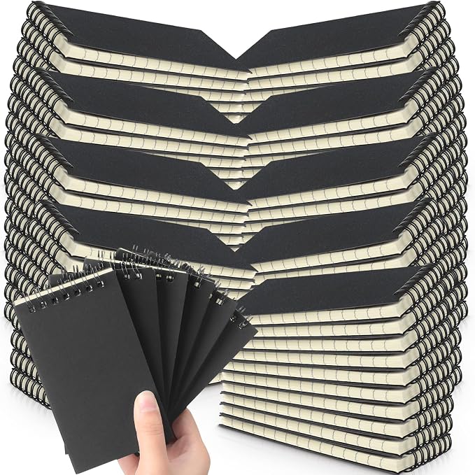 Tenceur 300 Pcs Pocket Notebook Small 3x5 Inch Black Top Spiral Notepads Bound Notebook with Lined 120 Pages Mini Memo Pads for Office College Nurse Essentials Back to School Gift