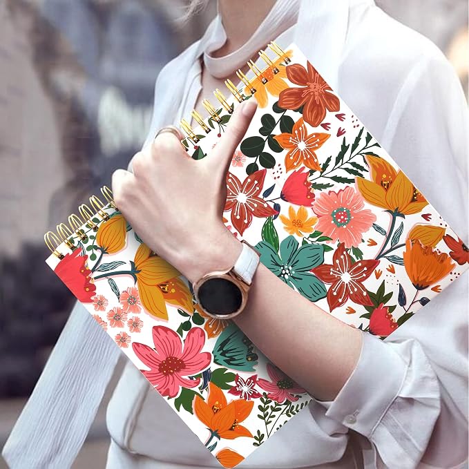 CAGIE Hardcover Spiral Notebook 8.5 x 11 for Women, College Ruled | with Large Pocket, Ruler, Aesthetic Floral Note Book Spiral Bound Notebooks for Work Note Taking Writing School, 200 Pages
