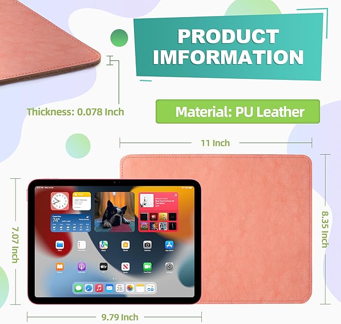 PU Leather Mouse Pad With Stitched Edge, Micro-Fiber Base, Non-Slip Waterproof for Computers, Laptop, 8x11 Inch (Pink)
