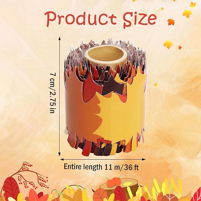 Lucleag 36Ft Maple Leaves Bulletin Board Border Roll, Color Fall Leaves Border Autumn Leaf Bulletin Borders for Thanksgiving Autumn Fall Classroom Office Bulletins Board Party Decorations