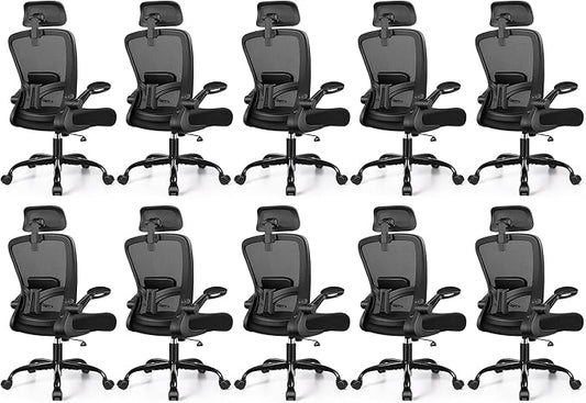 FelixKing Office Chair, Desk Chair with Adjustable Lumbar Support, Ergonomic Computer Chair with High Back and Armrest, Adjustable Height Gaming Chair Home Office Swivel Chair, Pack of 10, Black