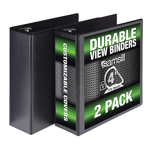 Samsill Durable 4 inch 3 Ring Binder, D Ring Binder, 100% Recycled Chipboard, Black, 2 Pack