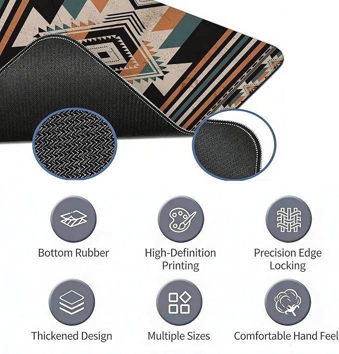 Retro Western Mouse Pad, Western Desk Accessories 31.5x11.8 | Vintage Aztec Rug Desk Mat, Retro Desk Mat for Keyboard And Mouse, Native American Decoration, Cowboys Gift