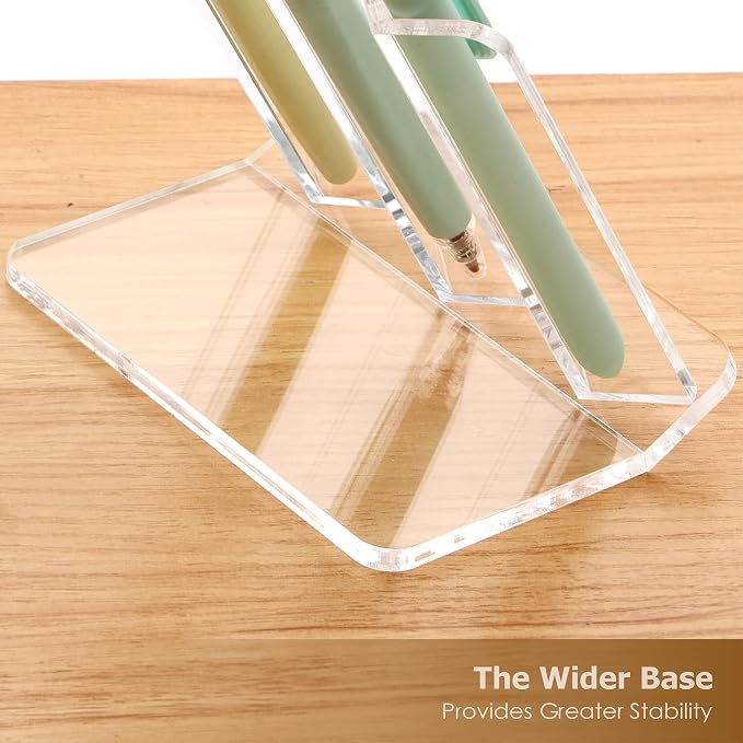 Acrylic Desk Fountain Pen Display Stand Holder, Clear 3 Spaces Vertical | Makeup Brush Rack, Ballpoint Pencil Wand Showcase, Paintbrush Drying Organizer for Home School Office or Store Use