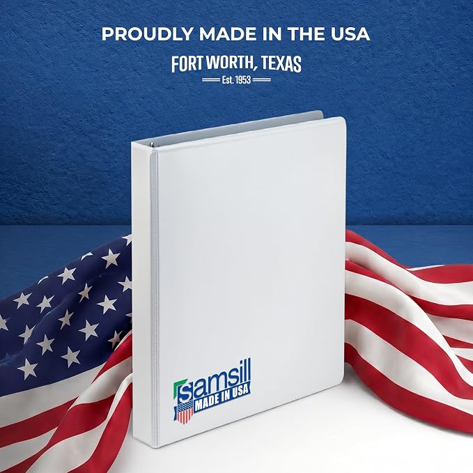Samsill 1 Inch 3 Ring Binders, Made in USA, Economy Round Ring with Clear View Cover, 200 Sheet Capacity, White, Pallet of 864 Binders in 36 Cartons