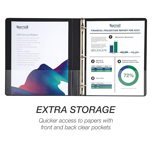 Samsill Durable 0.5 inch 3 Ring Binder, D Ring Binder,100% Recycled Chipboard, Black